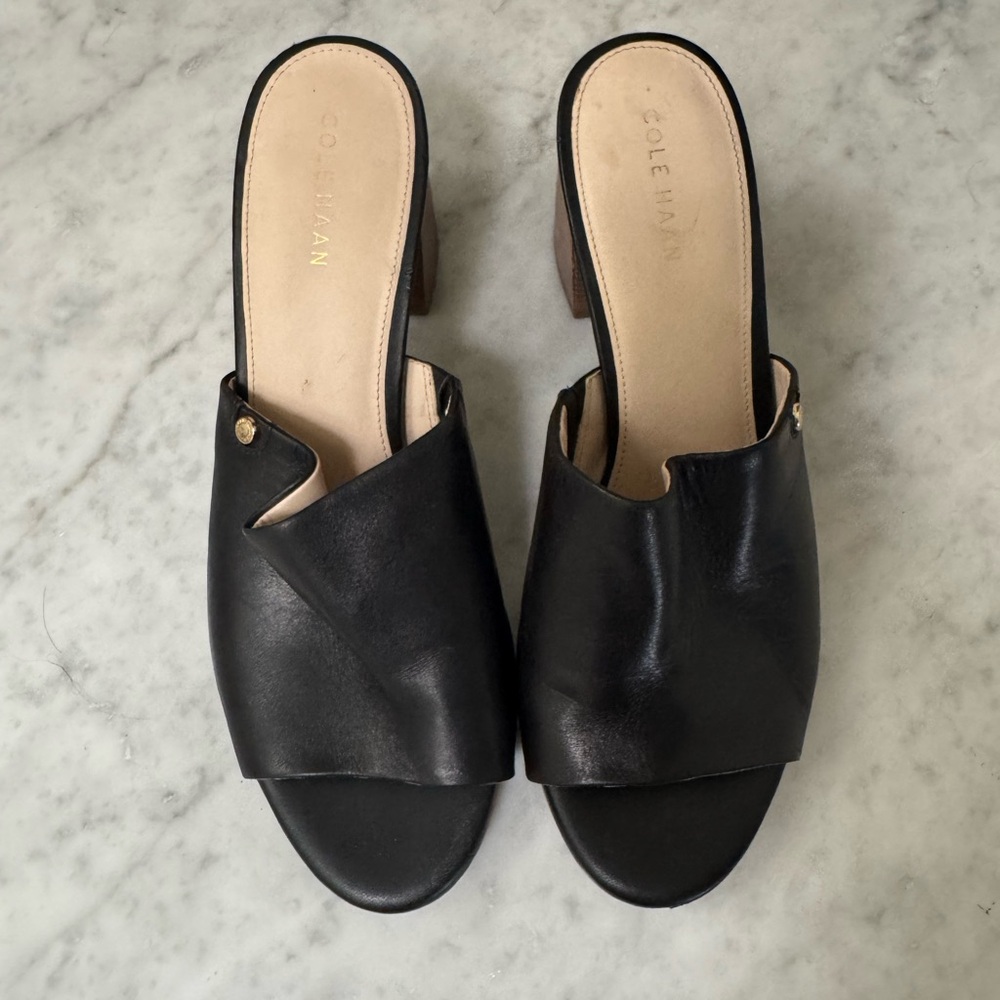 Cole Haan Black Leather Mules with Wooden Heel - Picture 2 of 7